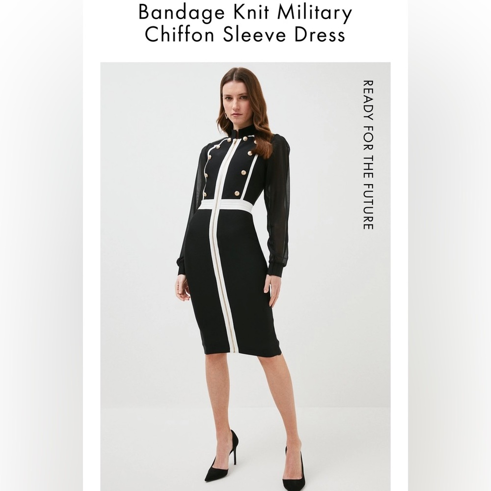 Bandaged Knit military chiffon sleeve dress by Karen Millen . New with tags